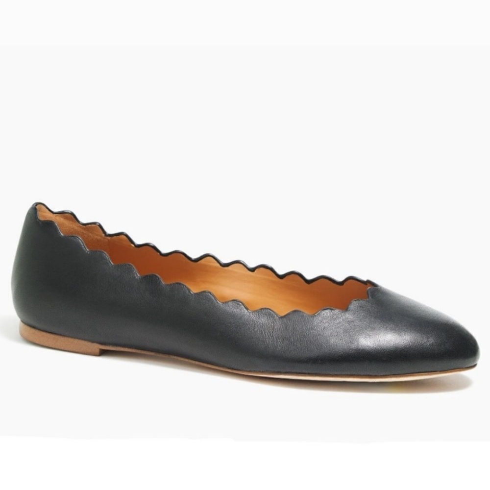 J. CREW Black Scalloped Edge Ballet Flats Size 8.5